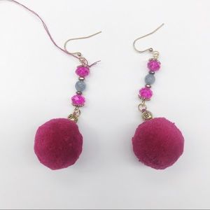 Fuchsia Pom Pom Earrings